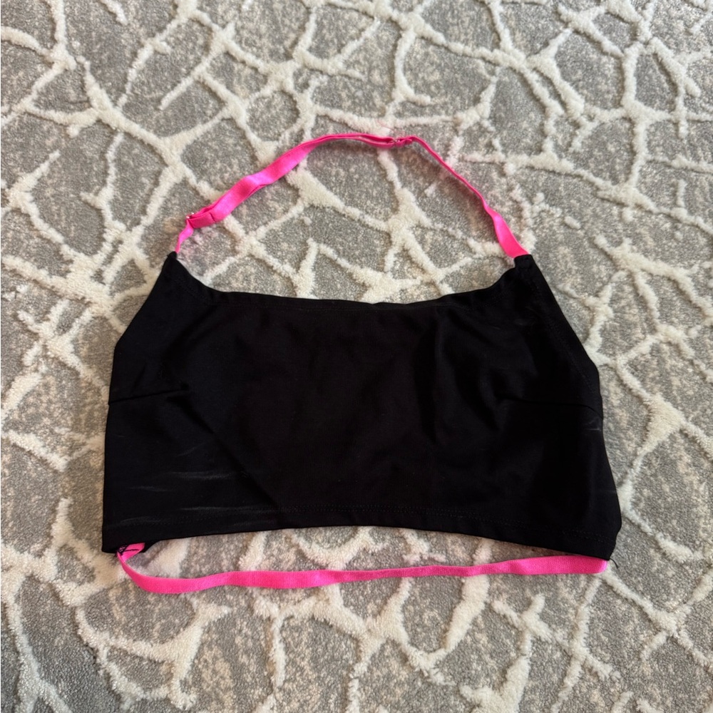 Open-back Crop Top with Neon Pink Straps